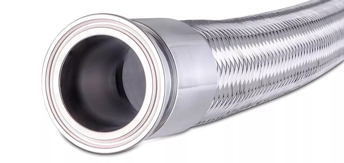 1-5-tri-clamp-stainless-steel-braided-hose-with-convoluted-ptfe-liner 1.5" Tri-Clamp Stainless Steel Braided Hose with Convoluted PTFE Liner