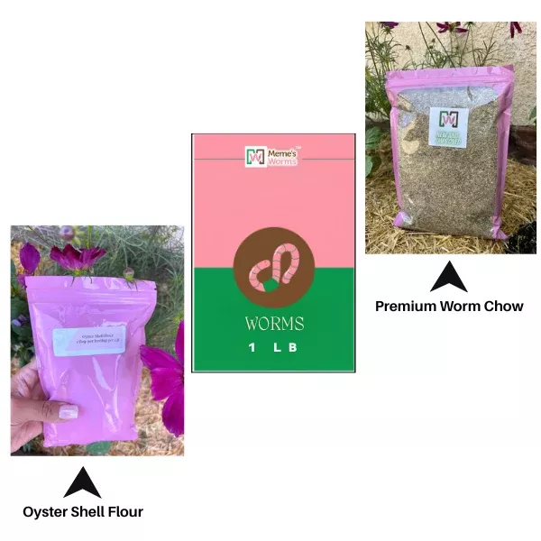1-lb-worms-worm-chow-oyster-shell-flour-combo-sc 1 LB Worms + Worm Chow + Oyster Shell Flour Combo (SC)