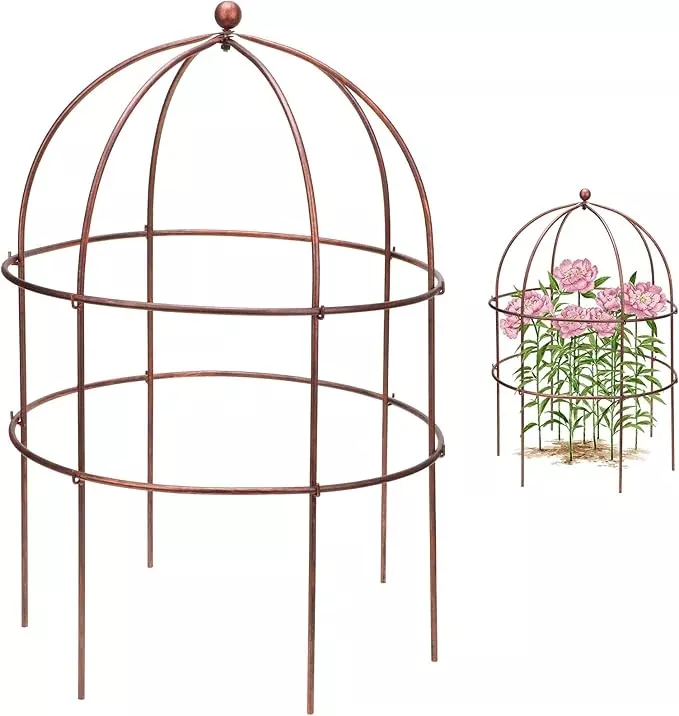 1-pcs-jardin-bird-cage-plant-support-24-h-large-sturdy-grow-through-flower-suppo 1 Pcs Jardin Bird Cage Plant Support 24" H Large Sturdy Grow-Through Flower Support Peony Cage Climbing Plant Support Trellis Sculptural Garden Decor for Perennial Flowers Vintage Gold