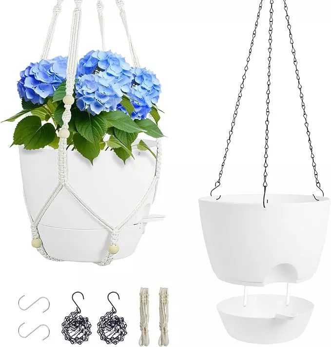 10-inch-self-watering-hanging-planters-2-pack-hanging-flower-pots-indoor-outdoor 10 inch Self Watering Hanging Planters, 2 Pack Hanging Flower Pots for Indoor Outdoor Plants, Hanging Baskets with Drainage Holes & 2 Kinds of Plant Hangers for Home Decor, Speckled Black