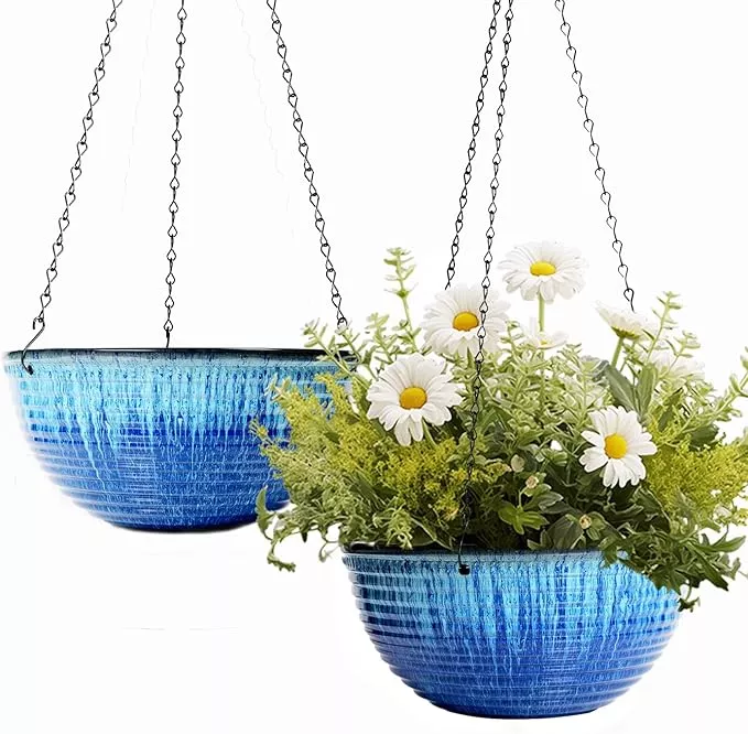 10in-hanging-planters-indoor-outdoor-plants-2-pack-hanging-planter-with-drainage 10in Hanging Planters for Indoor and Outdoor Plants, 2 Pack Hanging Planter with Drainage Hole, Round Hanging Flower Pots for Garden Home Decor (Blue)