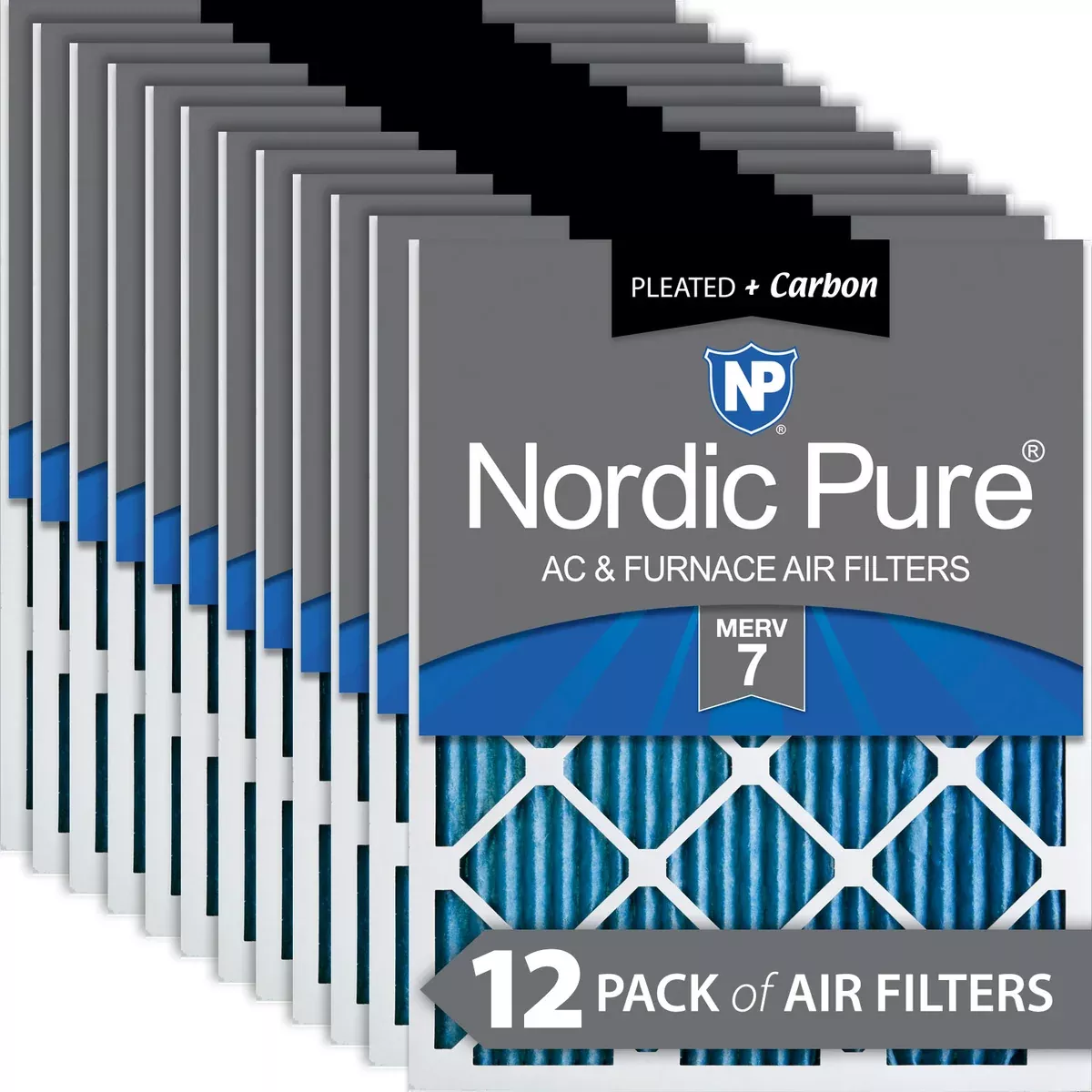 10x10x1 Pleated Air Filters MERV 7 Plus Carbon 12 Pack
