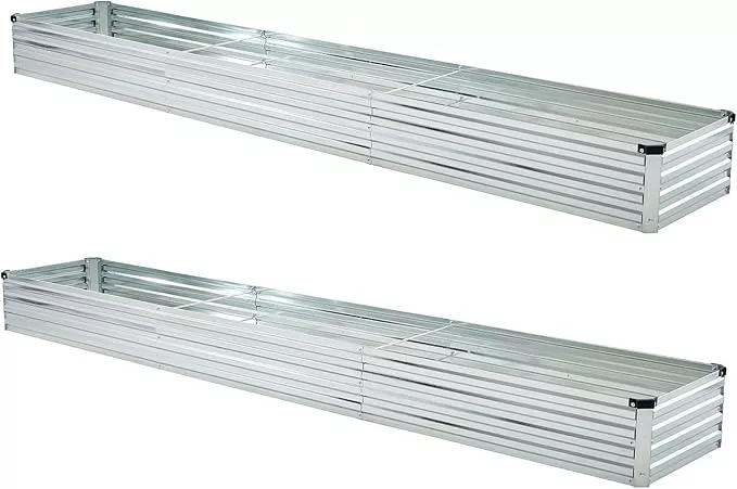 10x2x1ft-2-pack-galvanized-raised-garden-bed-outdoor-planter-box-metal-patio-kit 10x2x1ft(2 Pack) Galvanized Raised Garden Bed,Outdoor Planter Box Metal Patio Kit Planting Bed for Vegetables Flowers and Succulents,Silver