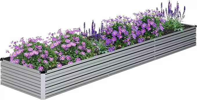 12x2x1ft-galvanized-raised-garden-bed-kit-vegetable-boxes-rectangle-metal-flower 12x2x1FT Galvanized Raised Garden Bed Kit,Vegetable Boxes-Rectangle Metal Flower Box,Large Planter Raised Beds Outdoor Garden for Planting,Fruit,Herb-Sliver