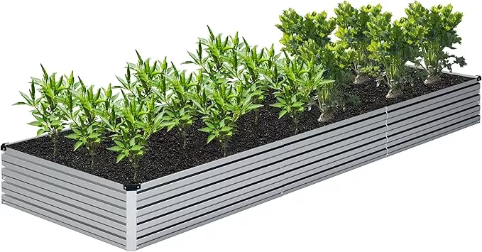12x4x1ft-galvanized-raised-garden-bed-kit-vegetable-boxes-rectangle-metal-flower 12x4x1FT Galvanized Raised Garden Bed Kit,Vegetable Boxes-Rectangle Metal Flower Box,Large Planter Raised Beds Outdoor Garden for Planting,Fruit,Herb-Sliver