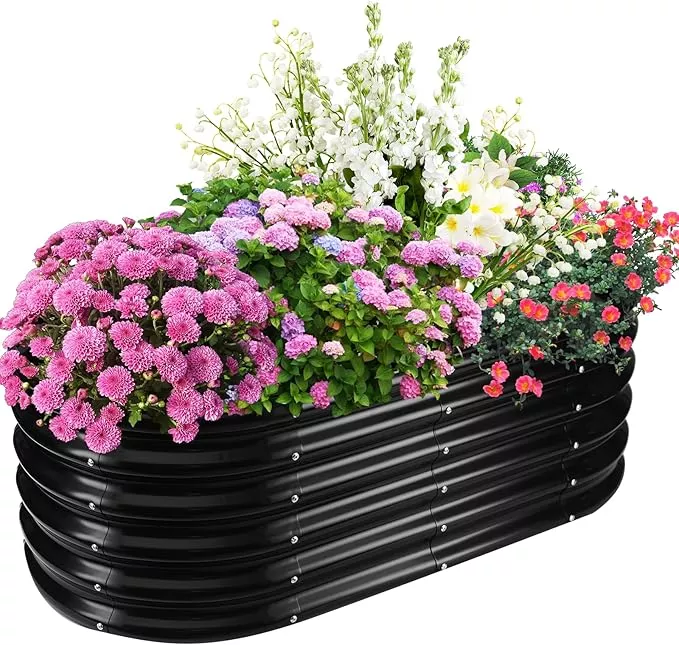 17-tall-elevated-oval-metal-raised-garden-bed-4ft-x-2ft-in-size-0-8mm-thick-dura 17" Tall Elevated Oval Metal Raised Garden Bed - 4ft x 2ft in Size and 0.8MM Thick Durable Planter Bed/Box for Vegetables Flowers Succulent at Patio/Garden Outdoor (Silver, 4X2X1.4 FT)