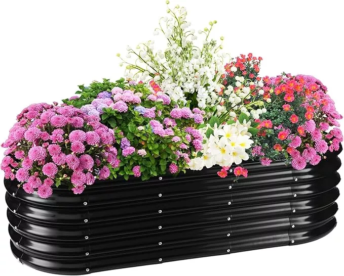 17-tall-elevated-oval-metal-raised-garden-bed-5ft-x-2ft-in-size-0-8mm-thick-dura 17" Tall Elevated Oval Metal Raised Garden Bed - 5ft x 2ft in Size and 0.8MM Thick Durable Planter Bed/Box for Vegetables Flowers Succulent at Patio/Garden Outdoor (Dark Green, 5X2X1.4 FT)