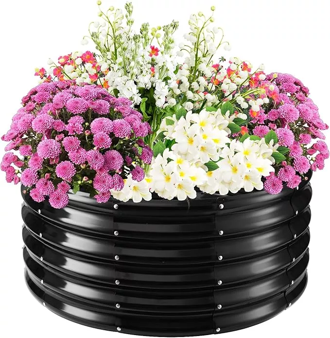 17-tall-elevated-round-metal-rised-garden-bed-2-7-x2-7-in-size-0-8mm-thick-durab 17" Tall Elevated Round Metal Rised Garden Bed- 2.7'x2.7' in Size and 0.8MM Thick Durable Planter Box for Vegetables Flowers Succulent at Patio/Garden Outdoor (Silver, 2.7FT Diameter)