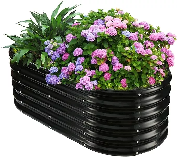17-tall-outdoor-garden-raised-garden-bed-kits-4ft-x-2ft-oval-0-8mm-thick-metal-r 17" Tall Outdoor Garden Raised Garden Bed Kits, 4ft X 2ft Oval,0.8MM Thick Metal Raised Planter Bed/Ground Planter Box for Variety of Flowers,Herbs,Vegetables (Silver, 48X24X16.5 Inches)