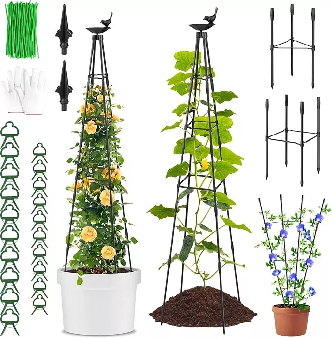 2-pack-garden-obelisk-trellis-climbing-plants-79-inches-tall-rustproof-metal-pla 2 Pack Garden Obelisk Trellis for Climbing Plants | 79 Inches Tall Rustproof Metal Plant Support Trellis | Adjustable Garden Tower Trellis for Indoor Outdoor Vines Vegetables Flowers