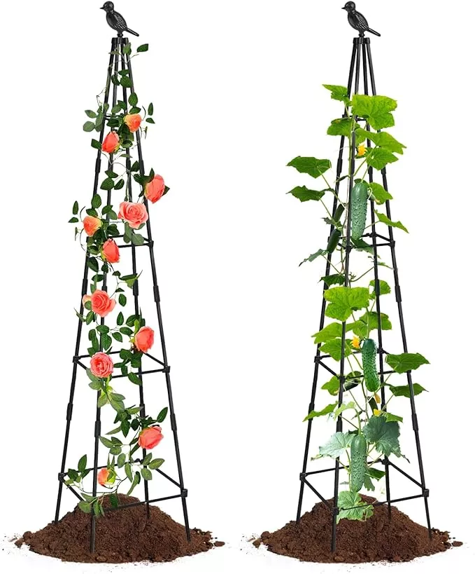 2-pack-garden-obelisk-trellis-climbing-plants-outdoors-65-inch-rustproof-plant-s 2 Pack Garden Obelisk Trellis for Climbing Plants Outdoors, 65 Inch Rustproof Plant Stand Climbing Support with Adjustable Heights for Indoor Potted Plants, Vines, Flowers Stands, Vegetables