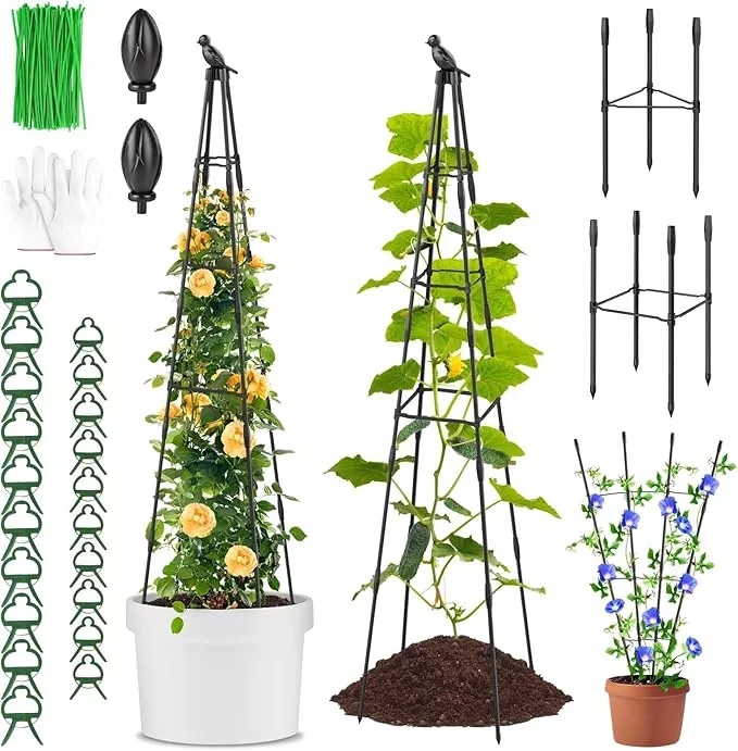 2-pack-garden-trellis-climbing-plants-outdoor-79-6-6ft-tall-rustproof-tomato-tre 2 Pack Garden Trellis for Climbing Plants Outdoor, 79"/6.6ft Tall Rustproof Tomato Trellis, PE Coated Metal Plant Trellis Indoor, Tower Trellis for Potted Plants Flowers Vines Vegetables