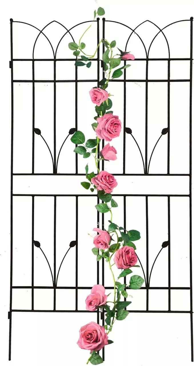 2-pack-metal-garden-trellis-71-black-fence-rustproof-garden-trellis-climbing-pla 2 Pack Metal Garden Trellis 71" Black Fence Rustproof Garden Trellis for Climbing Plants Support Roses Flower Outdoor Lawn, Black