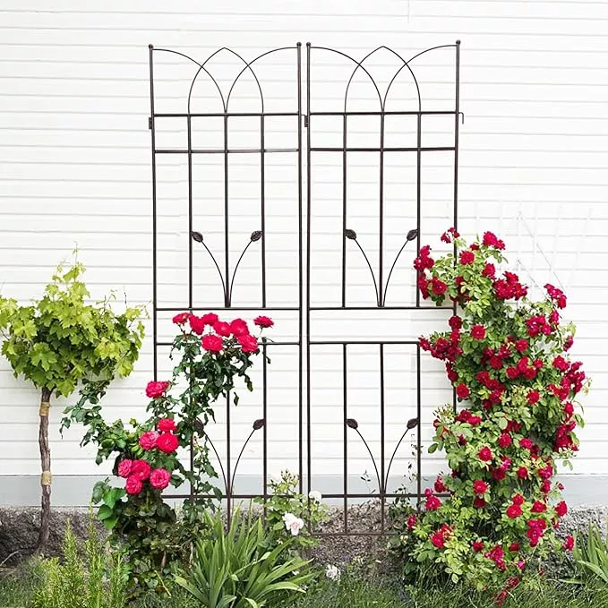 2-pack-metal-garden-trellis-71-fence-rustproof-garden-trellis-climbing-plants-su 2 Pack Metal Garden Trellis 71" Fence Rustproof Garden Trellis for Climbing Plants Support Roses Flower Outdoor Lawn, Brown 6FT
