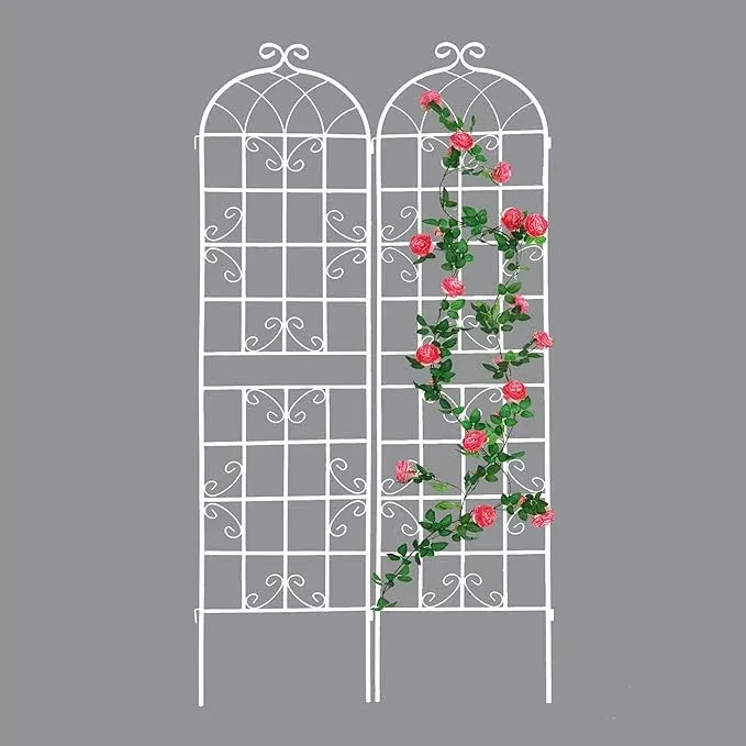 2-pack-metal-garden-trellis-71-h-fence-rustproof-garden-trellis-climbing-plants- 2 Pack Metal Garden Trellis 71" H Fence Rustproof Garden Trellis for Climbing Plants Support Roses Flower Outdoor Lawn, Cream White