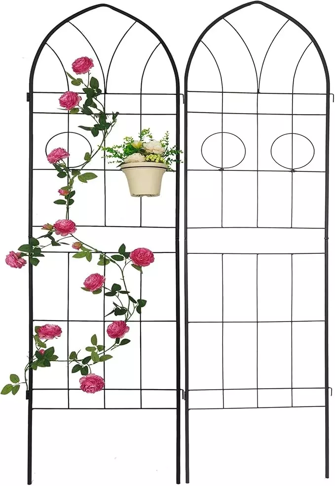 2-pack-metal-garden-trellis-78-7-h-garden-fence-rustproof-trellis-climbing-plant 2 Pack Metal Garden Trellis 78.7" H Garden Fence Rustproof Trellis for Climbing Plants Support Roses Flower Outdoor Lawn Black