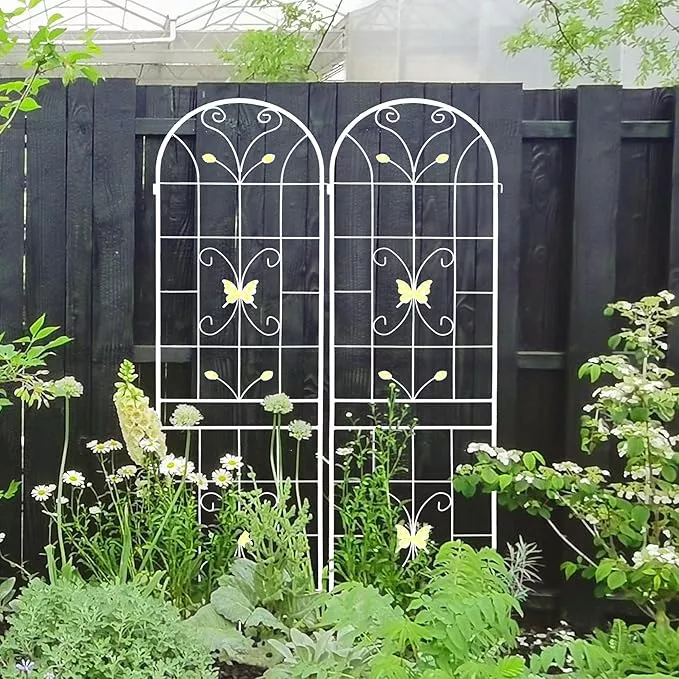 2-pack-metal-garden-trellis-86-7-black-fence-rustproof-garden-trellis-climbing-p 2 Pack Metal Garden Trellis 86.7" Black Fence Rustproof Garden Trellis for Climbing Plants Support Roses Flower Outdoor Lawn, Black