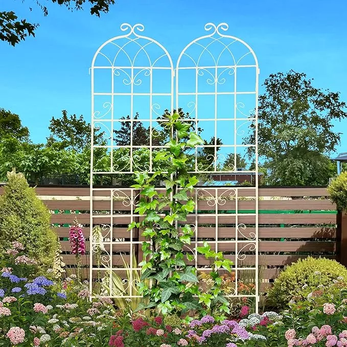 2-pack-metal-garden-trellis-86-7-h-cream-white-garden-fence-rustproof-trellis-cl 2 Pack Metal Garden Trellis 86.7" H Cream White Garden Fence Rustproof Trellis for Climbing Plants Support Roses Flower Outdoor Lawn, White Tall