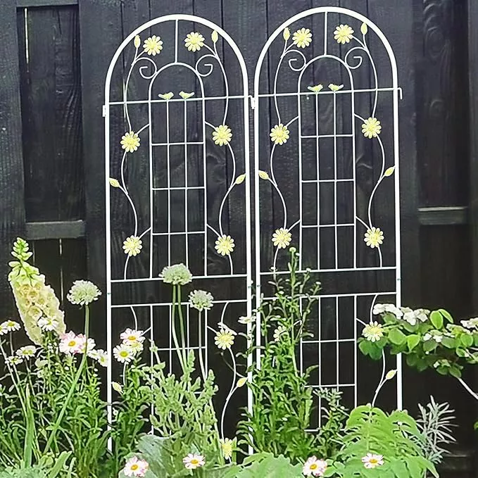 2-pack-metal-garden-trellis-86-7-h-garden-fence-rustproof-trellis-cream-white-cl 2 Pack Metal Garden Trellis 86.7" H Garden Fence Rustproof Trellis Cream White for Climbing Plants Support Roses Flower Cucumber Outdoor Lawn, Cream White