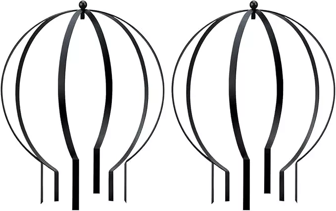 2-pcs-garden-large-metal-circle-trellis-garden-obelisk-sculpture-globe-trellis-c 2 Pcs Garden Large Metal Circle Trellis Garden Obelisk Sculpture Globe Trellis for Climbing Plants Outdoor Potted Round Planter Trellis Garden Decor for Patio Doorway Black 25.20 x 21.26''