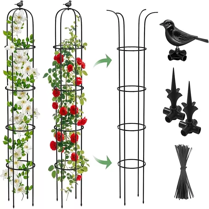 2-pcs-garden-trellis-climbing-plants-6-2-ft-rustproof-metal-pipe-with-heavy-duty 2 Pcs Garden Trellis for Climbing Plants, 6.2 Ft Rustproof Metal Pipe with Heavy Duty Plastic Coated, Garden Outdoor Indoor Potted Plant Support, Obelisk Garden Trellis for Climbing Vine