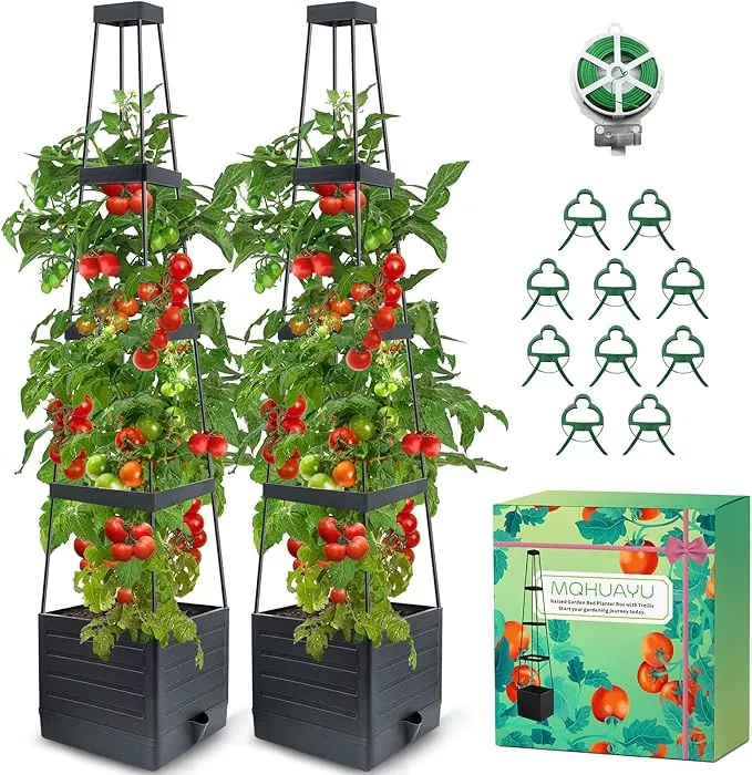 2pack-raised-garden-bed-planter-box-with-trellis-57-self-watering-tomato-cage-pl 2Pack Raised Garden Bed Planter Box with Trellis, 57" Self-Watering Tomato Cage Planters for Climbing Plants Vegetable Vine Flowers Outdoor & Indoor (57x9.8x9.8IN)