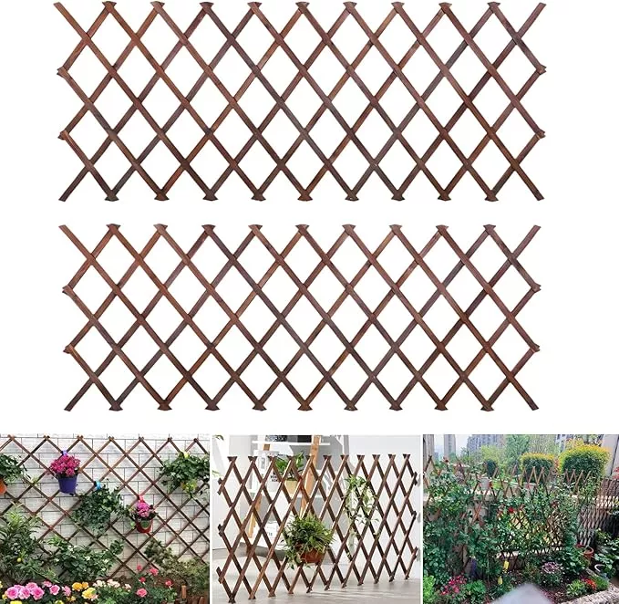 2pcs-expandable-garden-trellis-38-x-89-large-wooden-lattice-fence-wall-panel-str 2PCS Expandable Garden Trellis, 38" x 89" Large Wooden Lattice Fence Wall Panel Stretchable Decorative Fences Lattice Trellis for Climbing Plants Outdoor Ivy Vine Rose Clematis Garden Patio Room Decor