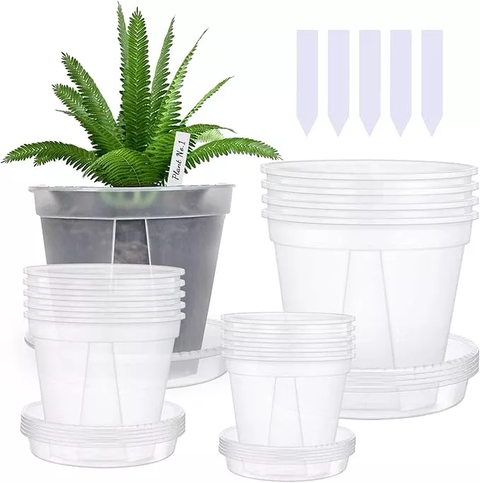 30pcs-clear-nursery-pots-with-drainage-tray-5-6-7-inch-plastic-clear-pots-plants 30Pcs Clear Nursery Pots with Drainage and Tray 5/6/7 Inch Plastic Clear Pots for Plants, Orchid Pot Outdoor Indoor Transplant Seedling Planter Pots with 100 Plant Labels,15-Set