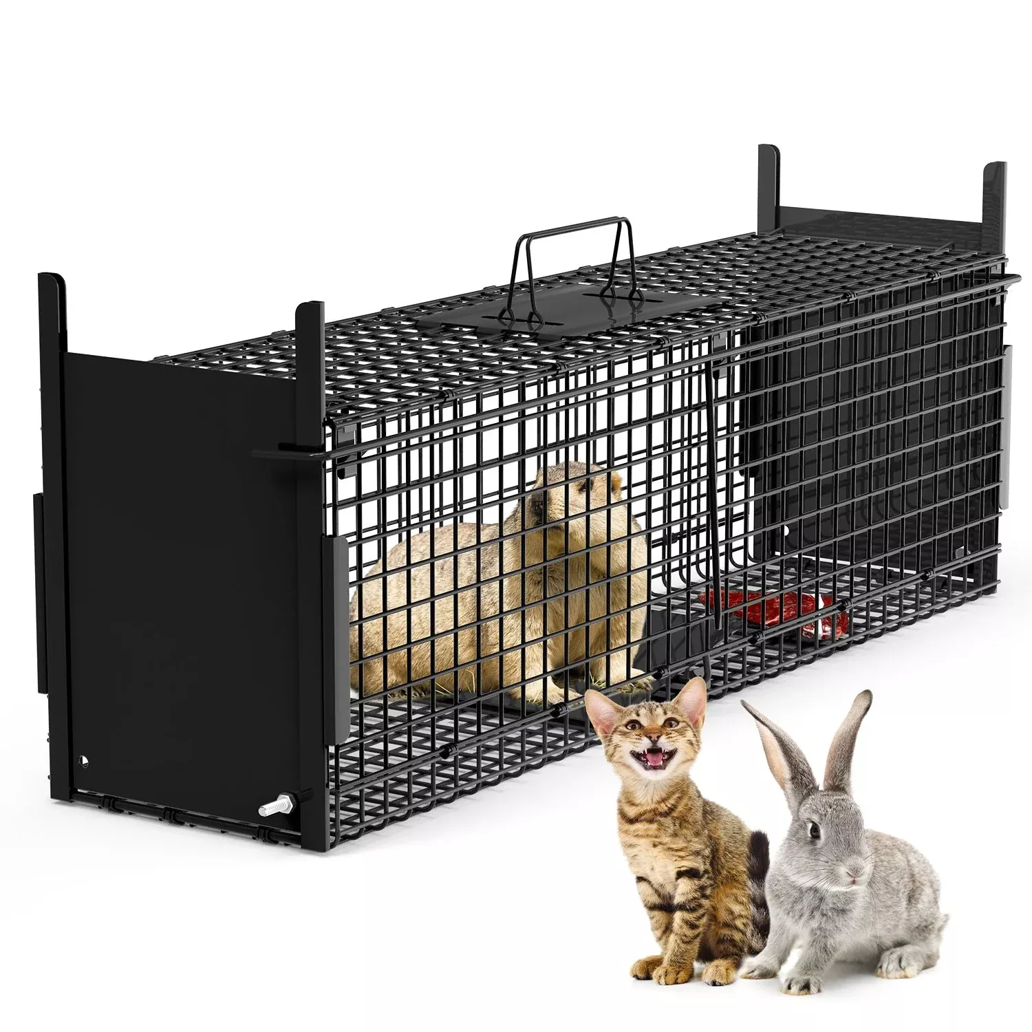32in-2-door-live-animal-cage-trap-animals-under-12lbs-easy-to-setup-humane-galva 32in 2 Door Live Animal Cage Trap For Animals Under 12LBS Easy To Setup Humane Galvanized Iron Trap Cage For Rabbits Groundhogs Skunk Opossums Nutria