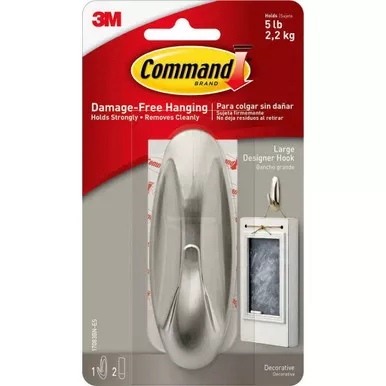 3m-command-brushed-nickel-designer-hook-large 3M Command Brushed Nickel Designer Hook - Large