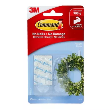 3m-command-clear-medium-hooks-with-4-strips-2-pk 3M Command Clear Medium Hooks With 4 Strips - 2 pk