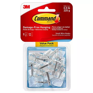 3m-command-clear-small-wire-hooks-with-12-strips-9-pk 3M Command Clear Small Wire Hooks with 12 Strips - 9 pk