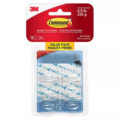 3m-command-mini-hooks-with-24-small-strips-18-pk-clear 3M Command Mini Hooks with 24 Small Strips - 18 pk - Clear