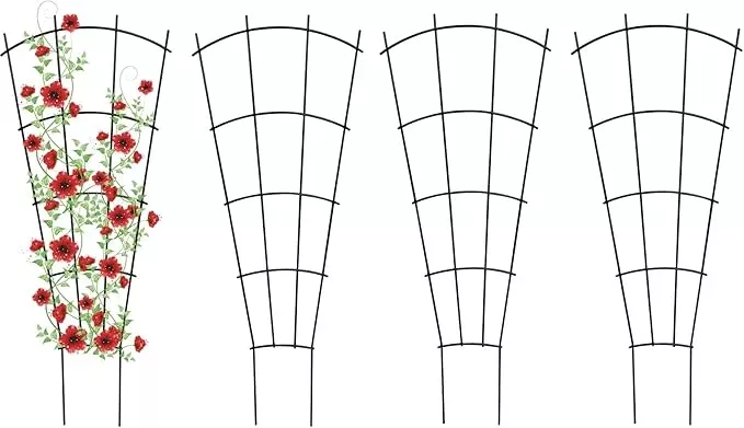 4-pack-23-indoor-plant-trellis-potted-plants-climbing-outdoor-metal-garden-trell 4 Pack 23'' Indoor Plant Trellis for Potted Plants Climbing, Outdoor Metal Garden Trellis Houseplants Flowers Vine Ivy,Fan Shape, Black