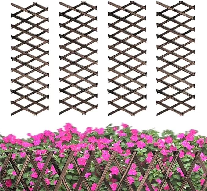 4-pcs-expandable-garden-trellis-12-x-75-wooden-lattice-fence-wall-panel-stretcha 4 PCS Expandable Garden Trellis, 12" x 75" Wooden Lattice Fence Wall Panel Stretchable Decorative Fences Lattice Trellis for Climbing Plants Outdoor Ivy Vine Rose Clematis Garden Patio Room Decor (4)
