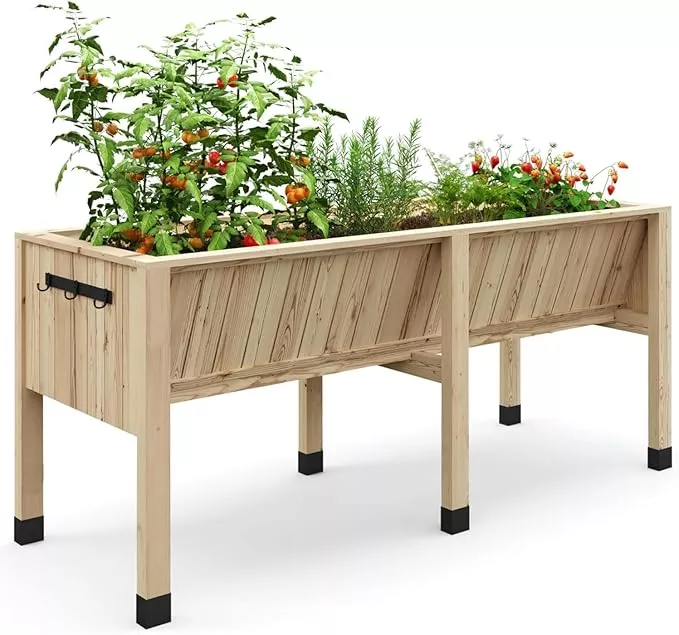 45x23x30-inch-raised-garden-bed-with-legs-13-7in-depth-wooden-planter-box-outdoo 45x23x30 Inch Raised Garden Bed with Legs, 13.7In Depth Wooden Planter Box for Outdoor Growing Vegetables and Herbs, Elevated Garden Bed with Hooks for Backyard, Patio, Balcony
