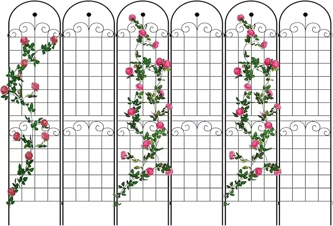 6-pack-metal-garden-trellis-86-7-h-garden-fence-rustproof-trellis-climbing-plant 6 Pack Metal Garden Trellis 86.7" H Garden Fence Rustproof Trellis for Climbing Plants Support Roses Flower Outdoor Lawn, Black 7.2FT Tall