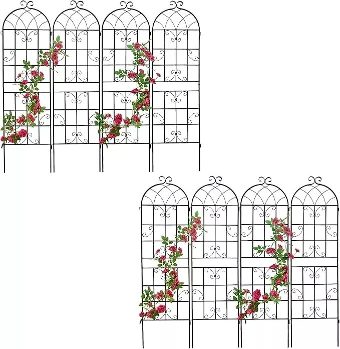 8-pack-metal-garden-trellis-71-h-garden-fence-rustproof-trellis-climbing-plants- 8 Pack Metal Garden Trellis 71" H Garden Fence Rustproof Trellis for Climbing Plants Support Roses Flower Outdoor Lawn Black