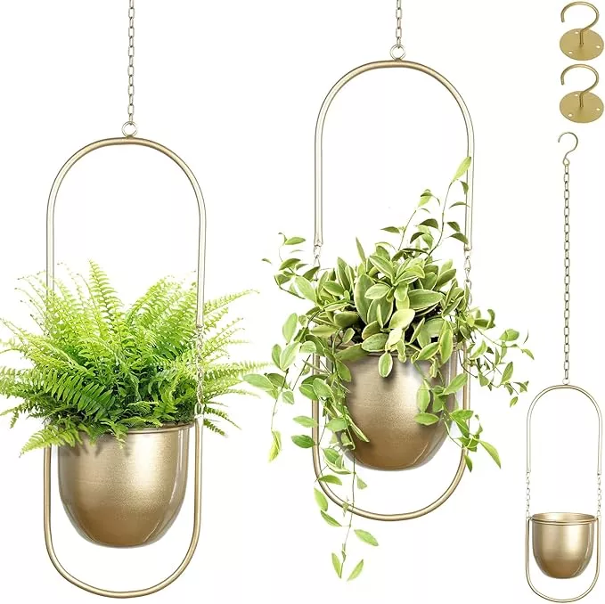 acelist-boho-hanging-planter-indoor-plants-set-2-gold-metal-wall-planter-5-7inch AceList Boho Hanging Planter for Indoor Plants - Set of 2 Gold Metal Wall Planter 5.7Inch with Hooks and Chins, Plant Hanger Decor for Window and Patio - Suitable for Hanging Plants Decor