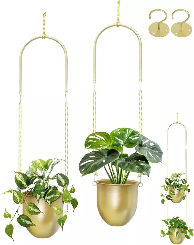acelist-gold-hanging-planter-set-2-5-51-inch-hanging-planters-indoor-plants-home AceList Gold Hanging Planter Set of 2-5.51 Inch Hanging Planters for Indoor Plants, Home, Balcony, Garden, and Patio - Window Hanging Planters with Hemp Rope