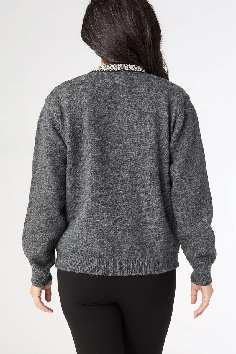 alayna-cardigan-with-pearl-beaded-collar-charcoal-heather-l-xl Alayna Cardigan with Pearl Beaded Collar Charcoal Heather L/XL