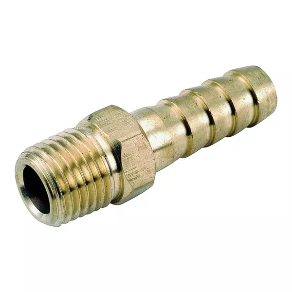Anderson Metals 129 Series 757001-0204 Hose Adapter, 1/8 in Barb, 1/4 in MPT, Brass
