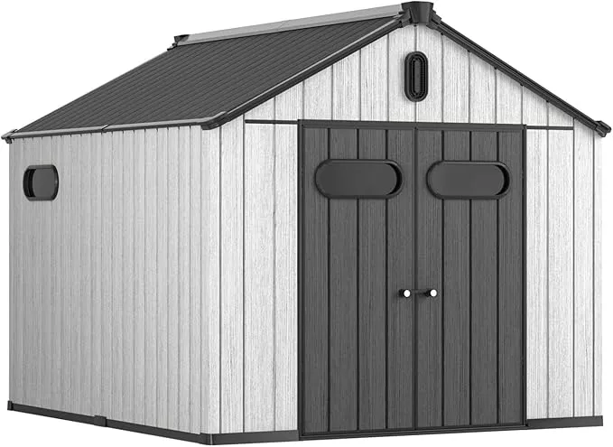 aoxun-10x8ft-outdoor-shed-with-floor-resin-storage-shed-with-lockable-door-garde Aoxun 10X8FT Outdoor Shed with Floor, Resin Storage Shed with Lockable Door, Garden Utility Tool Shed Storage House for Backyard, Patio, Lawn