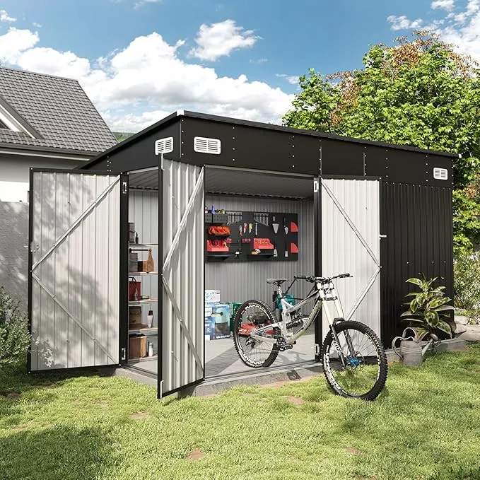 aoxun-12-x-7-3-shed-441-cu-ft-outdoor-waterproof-storage-shed-with-triple-lockab Aoxun 12' x 7.3' Shed 441 CU.FT Outdoor Waterproof Storage Shed with Triple Lockable Door Garden Metal Tool Shed for Outside (Black)