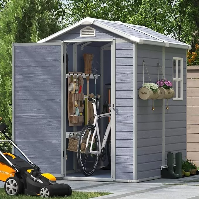 aoxun-4-x6-resin-outdoor-storage-shed-utility-tool-shed-storage-house-multi-purp Aoxun 4'x6' Resin Outdoor Storage Shed Utility Tool Shed Storage House, Multi-Purpose Utility Tool House Applicable for Bike, Clutter Storage for Backyard, Patio - Gray