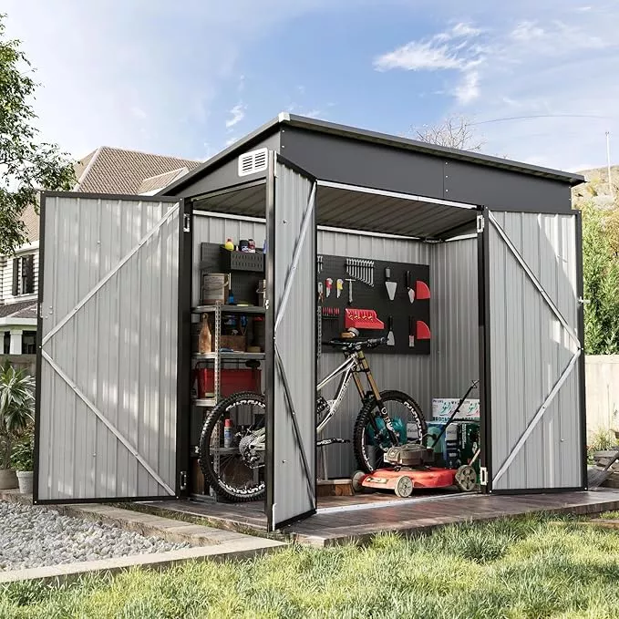 aoxun-7-x-4-shed-140-cu-ft-outdoor-waterproof-storage-shed-with-triple-lockable- Aoxun 7' x 4' Shed 140 CU.FT Outdoor Waterproof Storage Shed with Triple Lockable Door Garden Metal Tool Shed for Outside