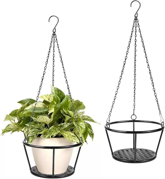artora-2-pack-metal-plant-hanger-modern-plant-hanging-basket-decorative-black-pl ARTORA 2 Pack Metal Plant Hanger, Modern Plant Hanging Basket Decorative Black Plant Pot Holder Flower Planter Hanging Chain for Balcony Porch Indoor Outdoor Home Decor (Black 2PCS)