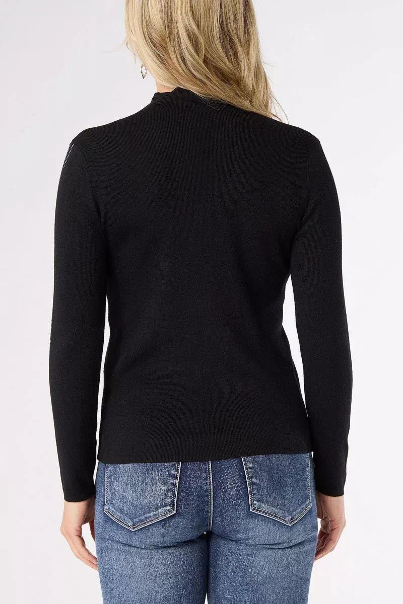 ataya-sweater-with-stripe-sparkle-sleeve-black-l-xl Ataya Sweater with Stripe Sparkle Sleeve Black L/XL