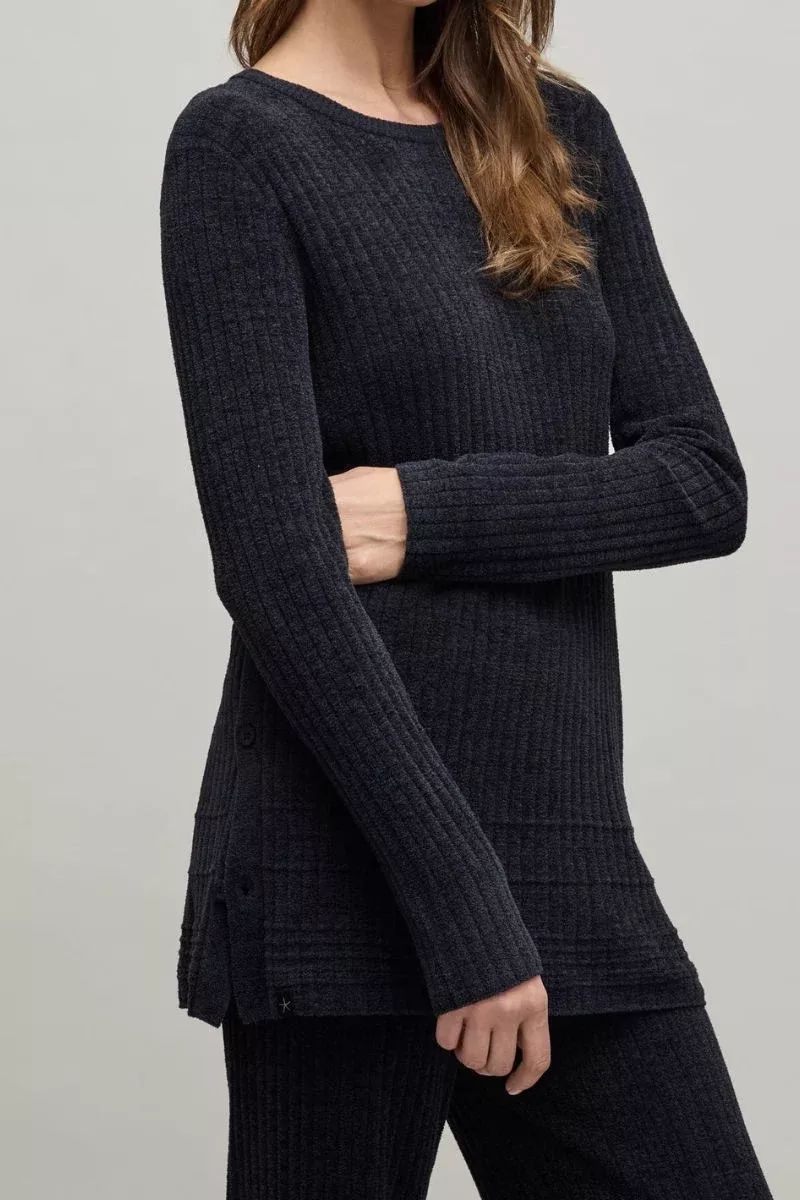 barefoot-dreams-cozychic-ultra-lite-textured-rib-pullover-with-buttons-xs-black Barefoot Dreams CozyChic Ultra Lite Textured Rib Pullover with Buttons XS Black