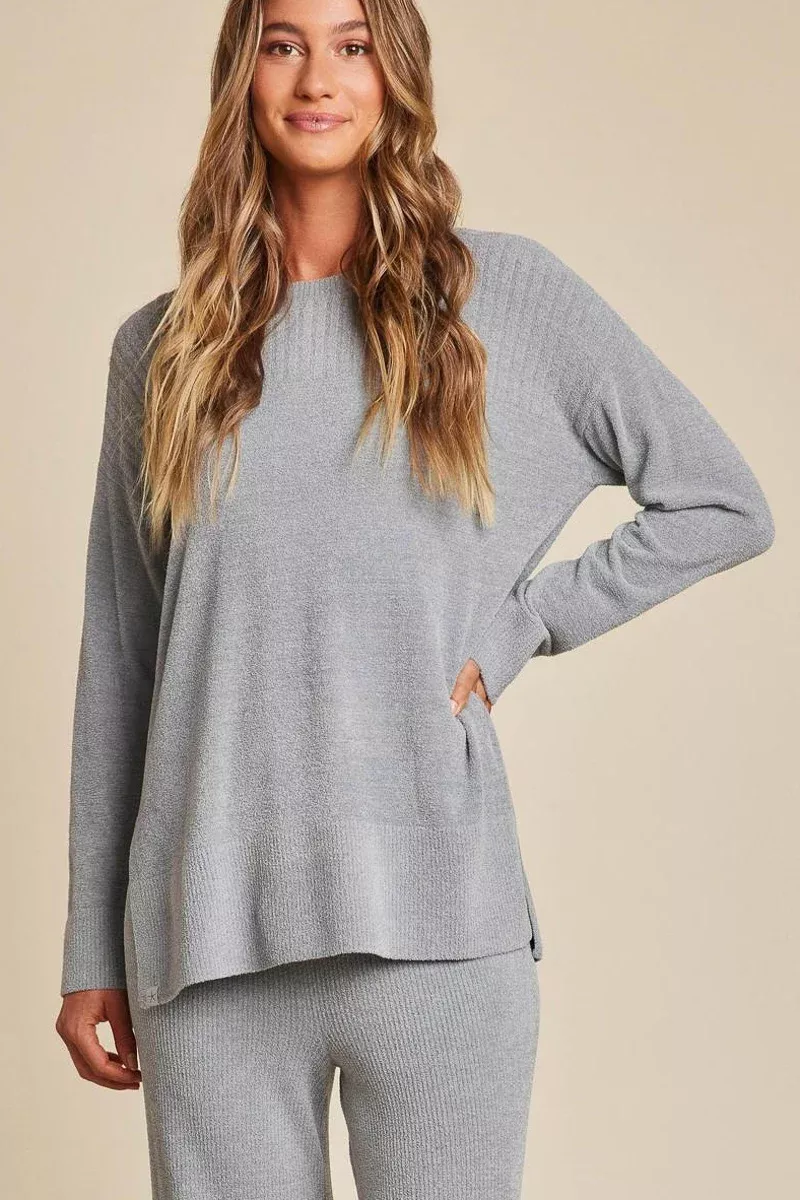 barefoot-dreams-woman-s-cozychic-ultra-lite-crewneck-with-high-slits-small-moonb Barefoot Dreams Woman's CozyChic Ultra Lite Crewneck With High Slits Small Moonbeam